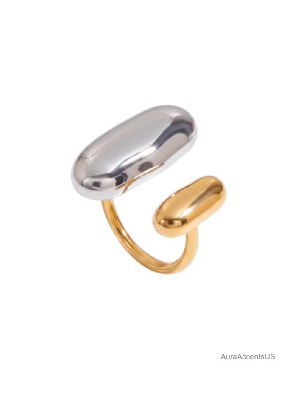 Two Tone Gold Silver Wave Open Adjustable Ring Statement